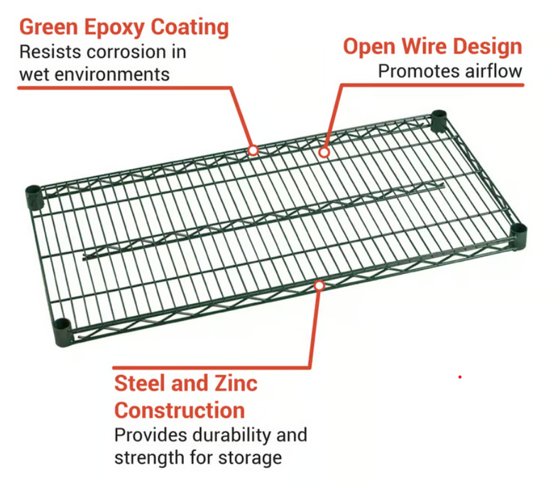 FF1848G- Shelf, Wire, 18" x 48", Epoxy, Green