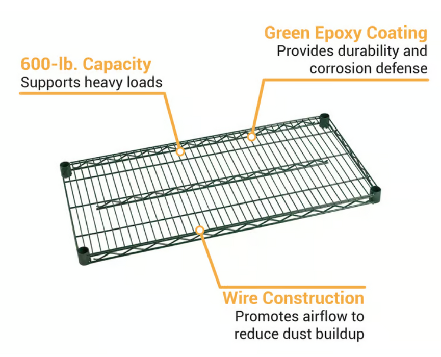 FF1260GN- Shelf, Wire, 12" x 60", Epoxy, Green